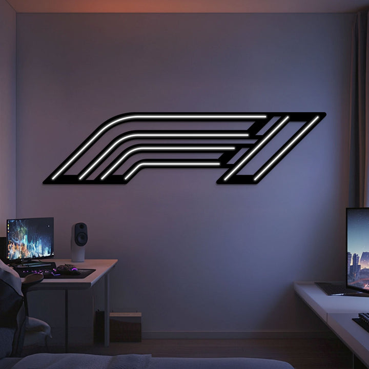 Formula 1 Metal Neon Emblem — precision-cut steel wall art