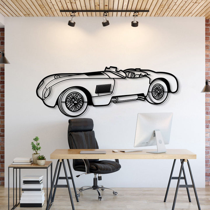 1953 C Type Perspective Metal Car Wall Art — precision-cut steel wall art