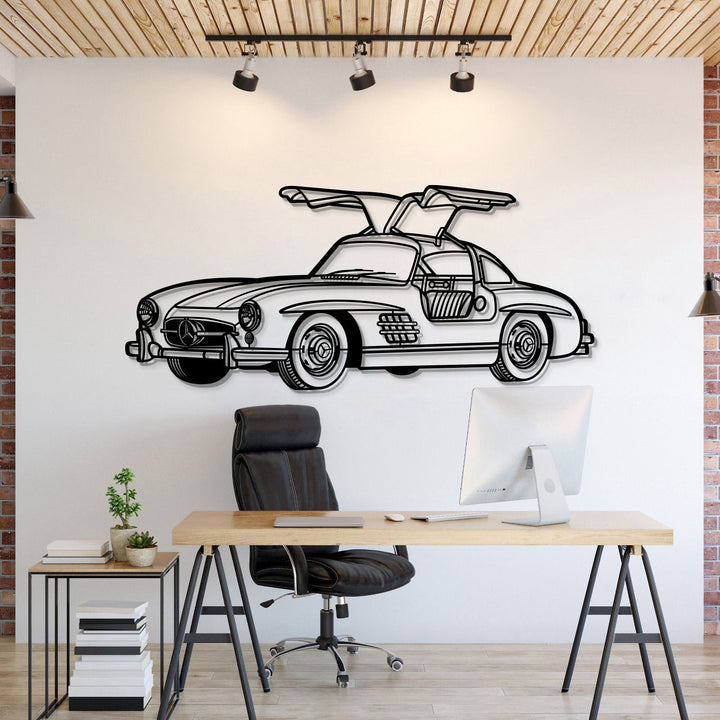 1955 300SL Perspective Metal Car Wall Art — precision-cut steel wall art