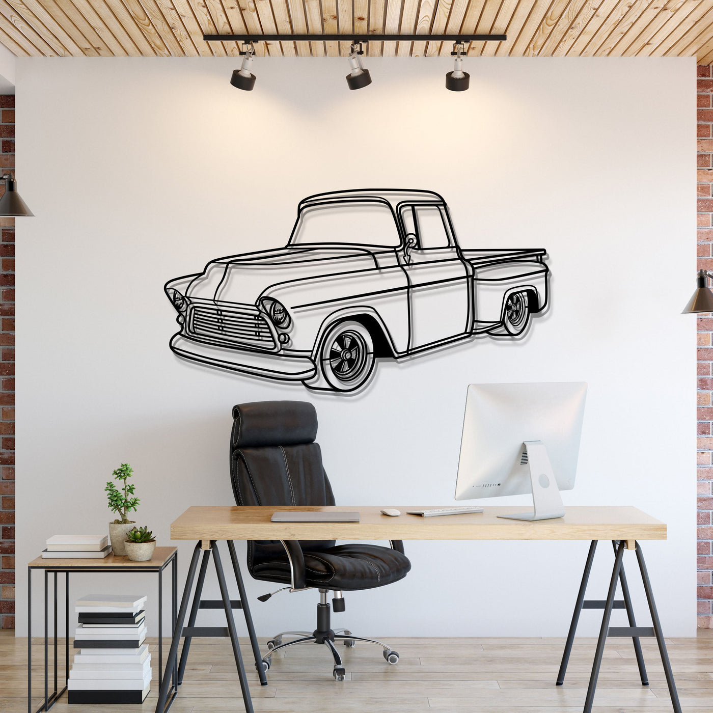 1956 Apache 3100 Big Window Perspective Metal Car Wall Art