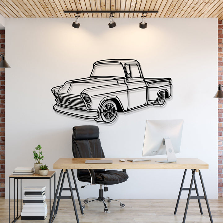 1956 Apache 3100 Big Window Perspective Metal Car Wall Art — precision-cut steel wall art