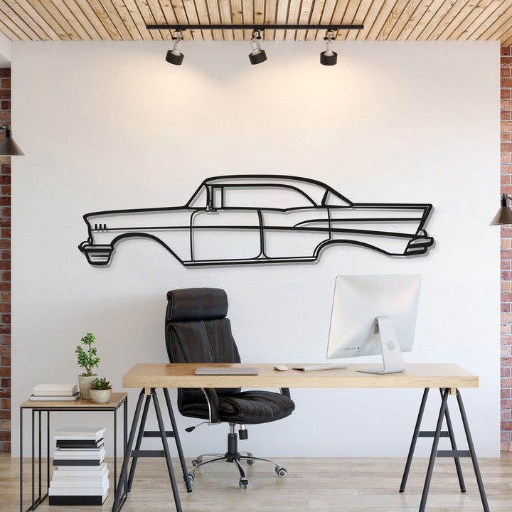 1957 Bel Air Sedan Metal Car Wall Art — precision-cut steel wall art