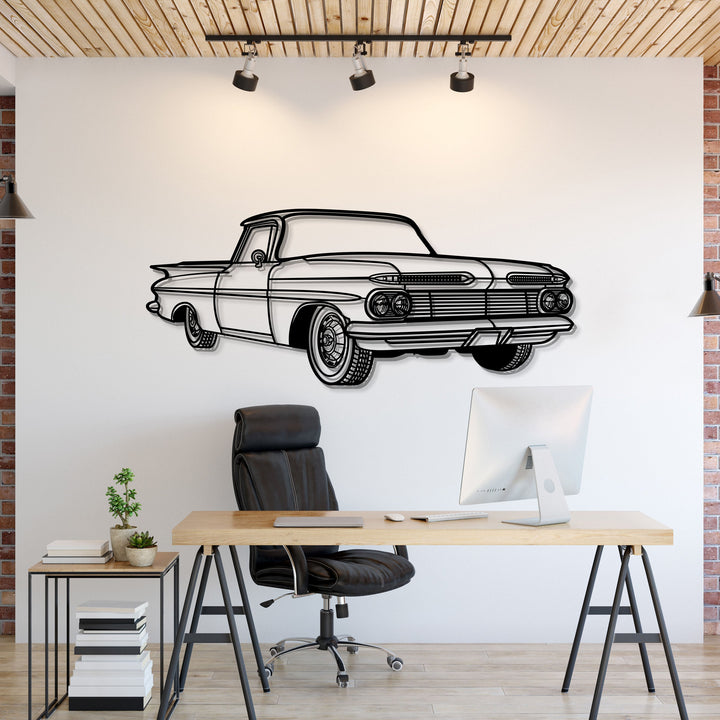 1959 El Camino Perspective Metal Car Wall Art — precision-cut steel wall art
