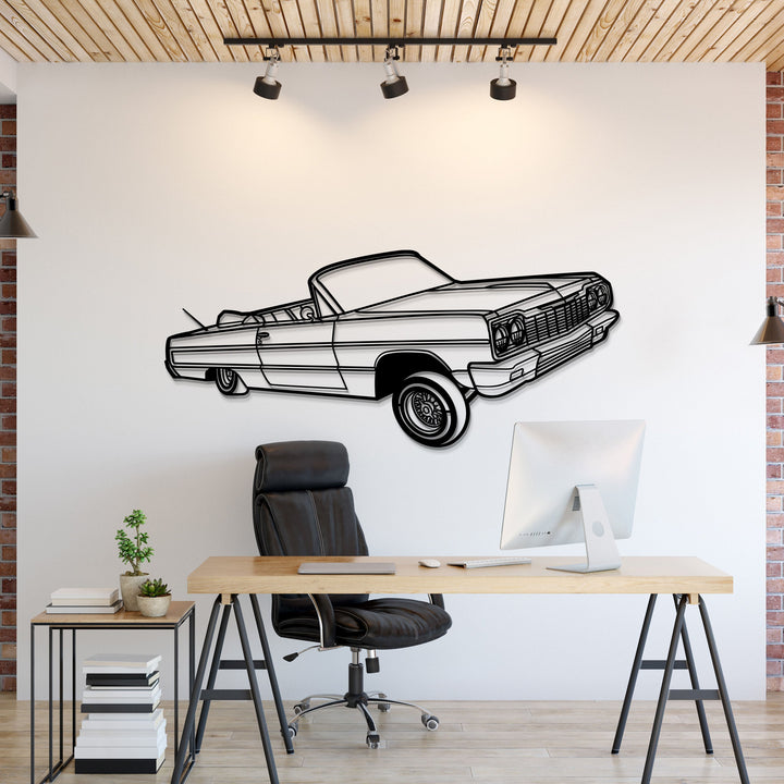 1964 Impala Convertible Lowrider Perspective Metal Car Wall Art — precision-cut steel wall art