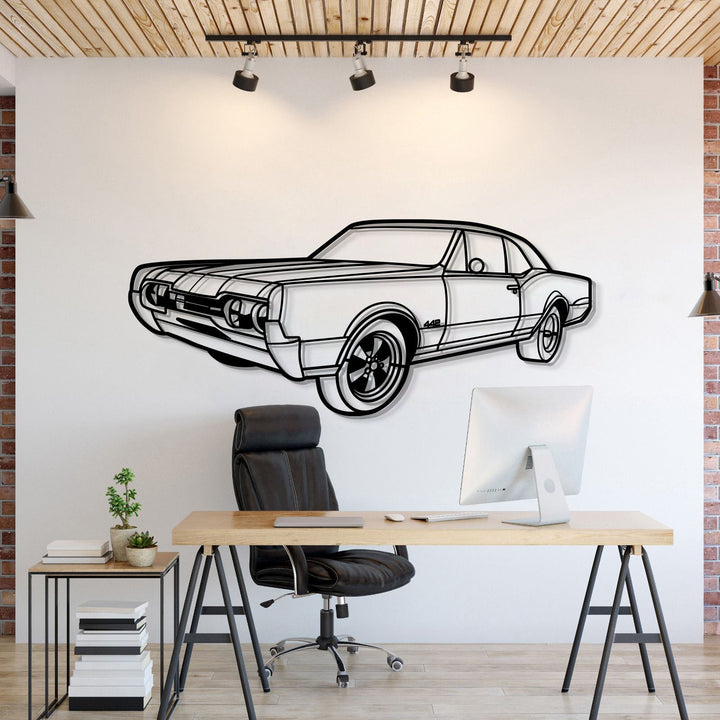 1967 Cutlass 442 Hardtop Perspective Metal Car Wall Art — precision-cut steel wall art