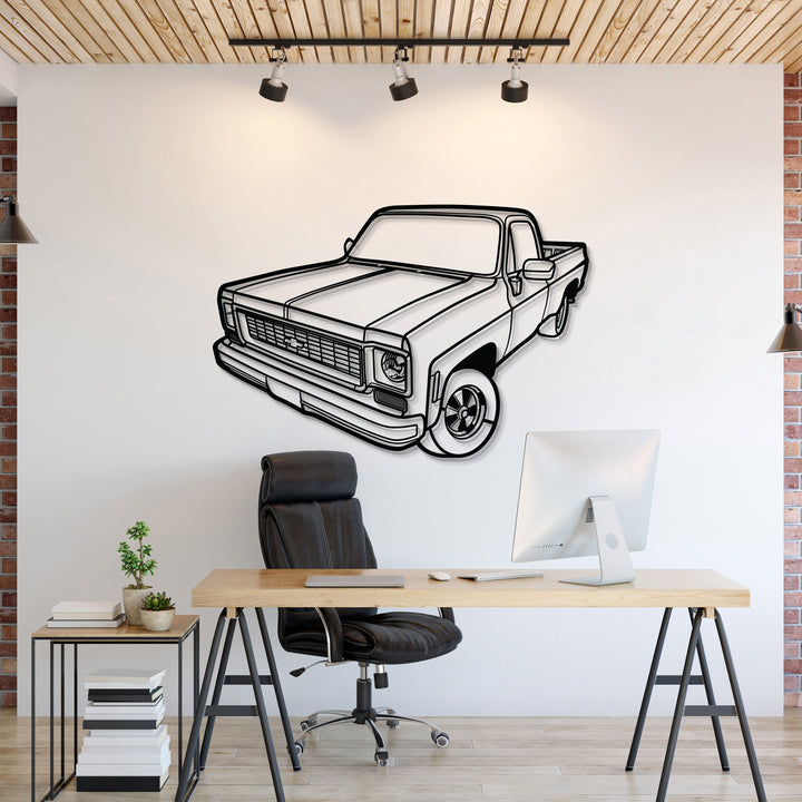 1973 C10 Perspective Metal Car Wall Art — precision-cut steel wall art