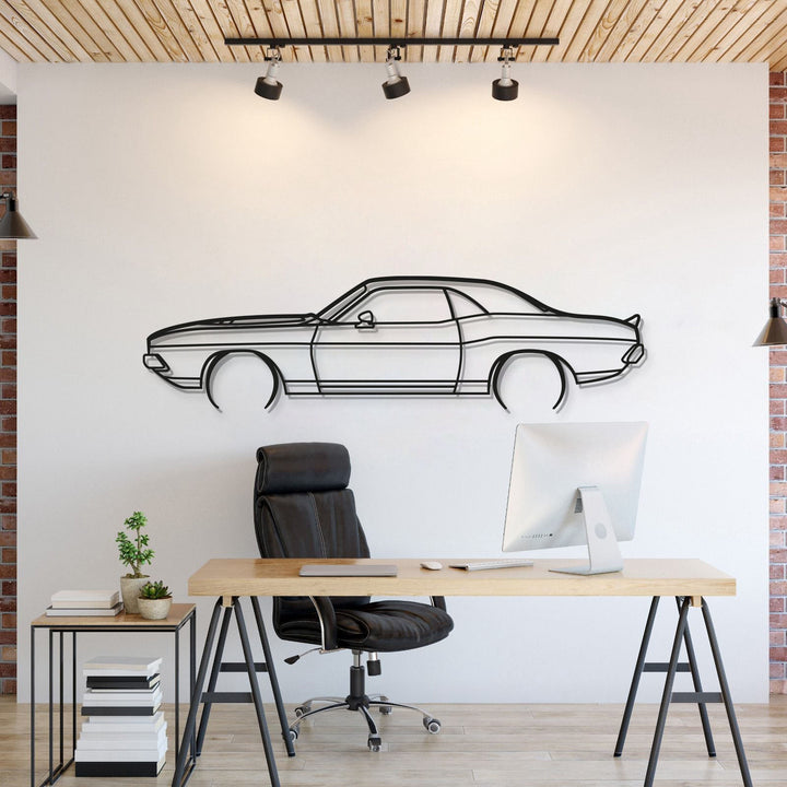 1970 Challenger Detailed Metal Car Wall Art — precision-cut steel wall art