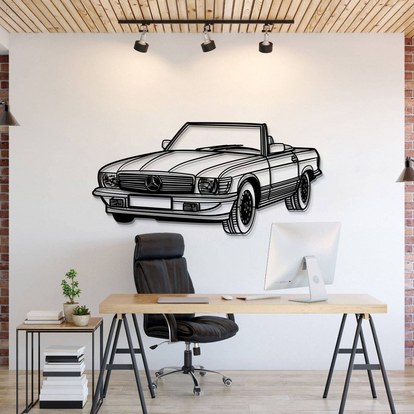 1976 W107 Convertible Perspective Metal Car Wall Art