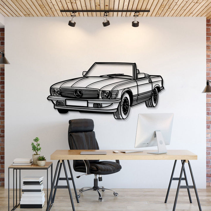 1976 W107 Convertible Perspective Metal Car Wall Art — precision-cut steel wall art