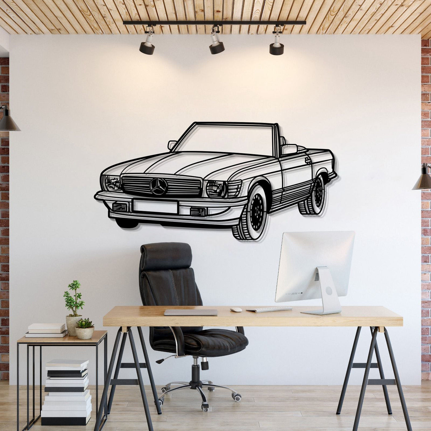 1976 W107 Convertible Perspective Metal Car Wall Art