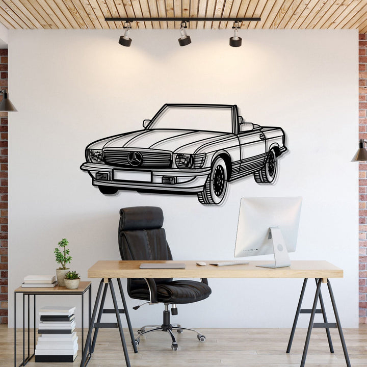 1976 W107 Convertible Perspective Metal Car Wall Art — precision-cut steel wall art