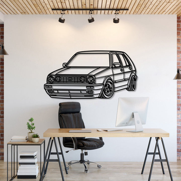 1990 Golf MK2 Perspective Metal Car Wall Art — precision-cut steel wall art