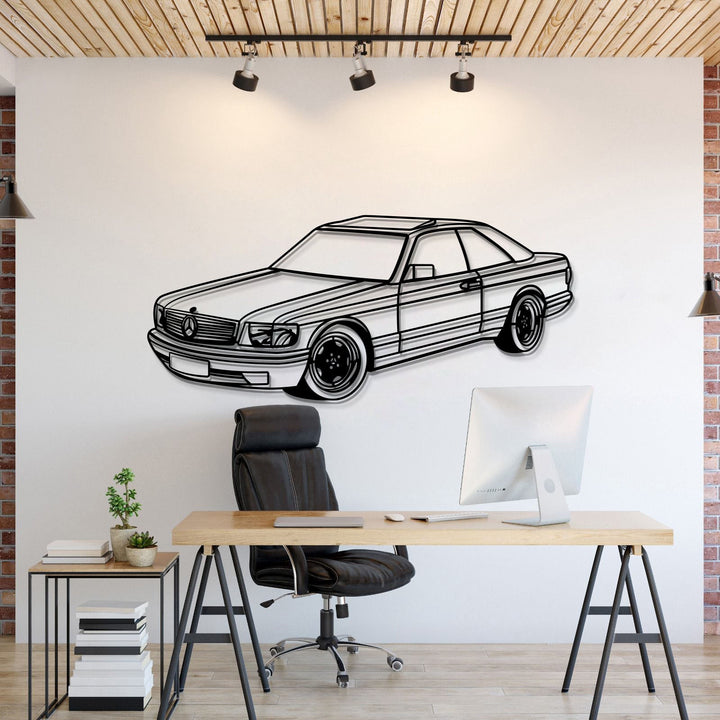 1989 W126 SEC Perspective Metal Car Wall Art — precision-cut steel wall art