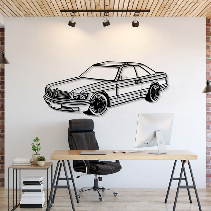 1989 W126 SEC Perspective Metal Car Wall Art — precision-cut steel wall art