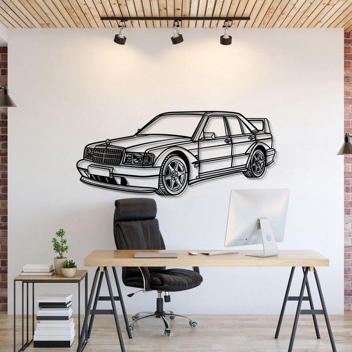 1990 190E 2.5-16 EVO II Perspective Metal Car Wall Art — precision-cut steel wall art