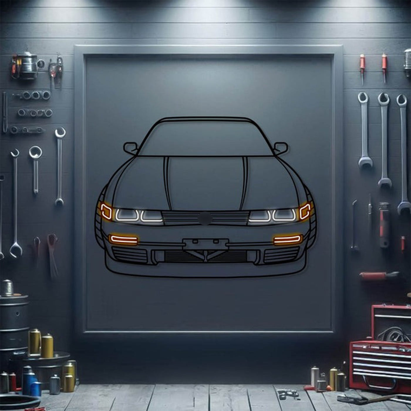 1992 240SX Front View Metal Neon Car Wall Art