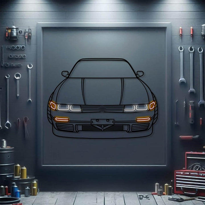 1992 240SX Front View Metal Neon Car Wall Art — precision-cut steel wall art