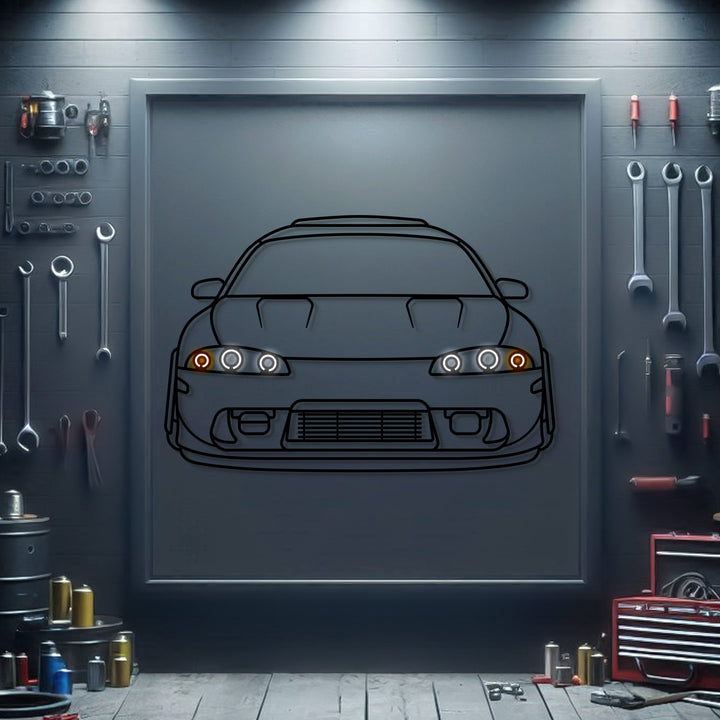 1995 Mitsubishi Eclipse GST Front View Metal Neon Car Wall Art — precision-cut steel wall art