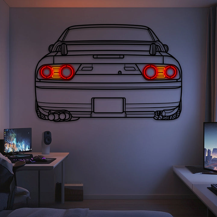 1997 180SX Back View Metal Neon Car Wall Art — precision-cut steel wall art