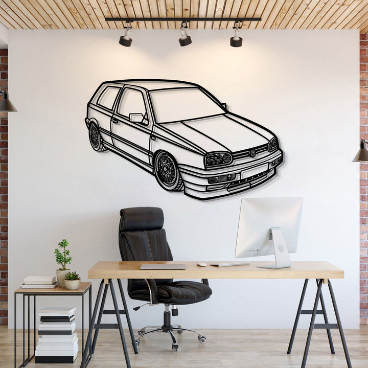1998 Golf MK3 Perspective Metal Car Wall Art — precision-cut steel wall art