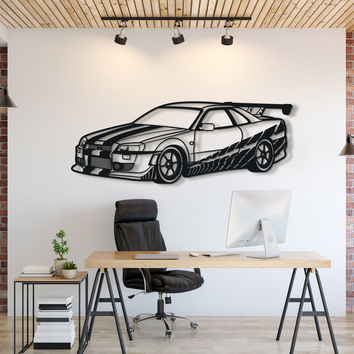 Fast and Furious R34 GTR Metal Car Silhouett — precision-cut steel wall art