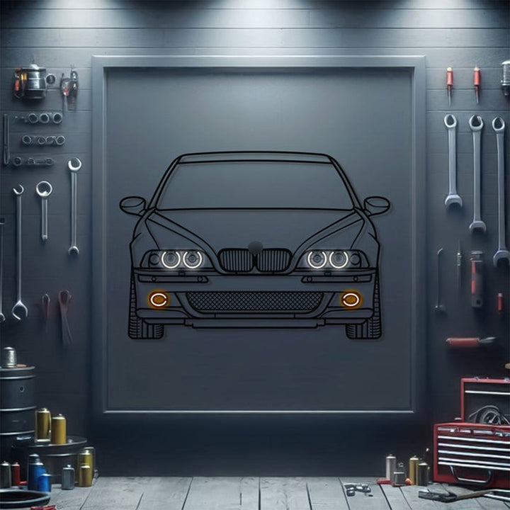2002 BMW M5 Front View Metal Neon Car Wall Art — precision-cut steel wall art