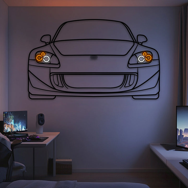 2004 S2000 Front View Metal Neon Car Wall Art — precision-cut steel wall art