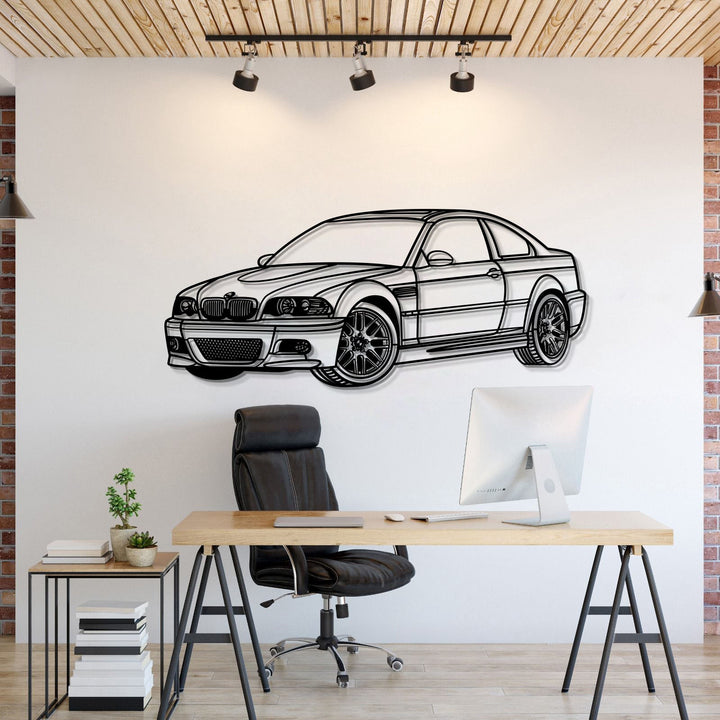 E46 Perspective Metal Car Wall Art — precision-cut steel wall art