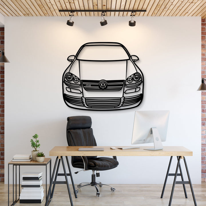 2004 Golf MK5 R32 Front View Metal Car Wall Art — precision-cut steel wall art