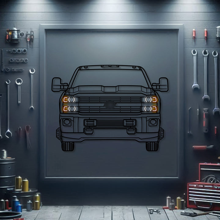2015 Silverado 2500HD Front View Metal Neon Car Wall Art — precision-cut steel wall art