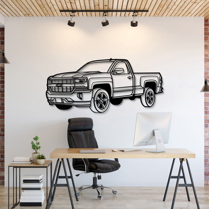2016 Silverado 1500 Regular CAB Perspective Metal Car Wall Art — precision-cut steel wall art