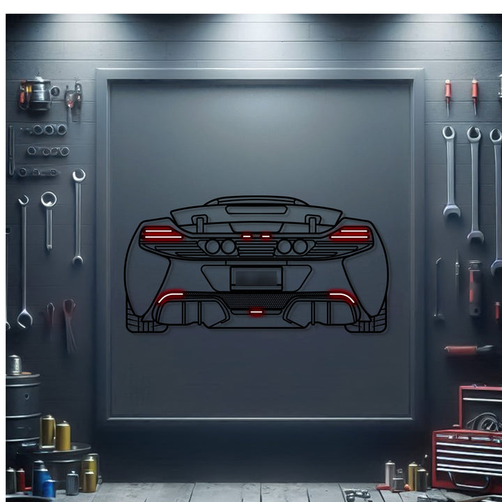 2016 McLaren 650s Back View Metal Neon Car Wall Art — precision-cut steel wall art