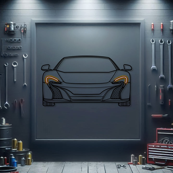 2016 McLaren 650s Front View Metal Neon Car Wall Art — precision-cut steel wall art