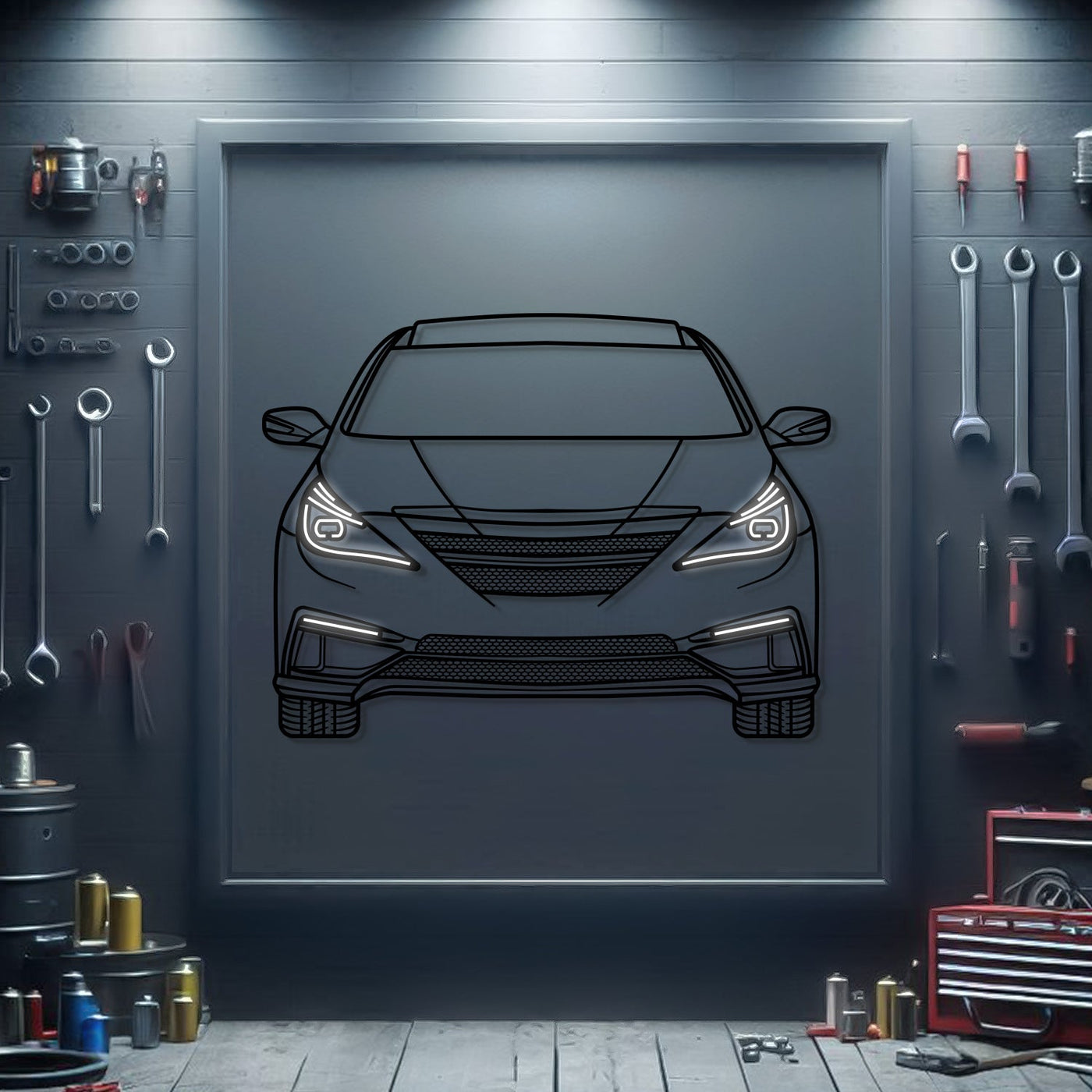 2016 Hyundai Solaris Front View Metal Neon Car Wall Art