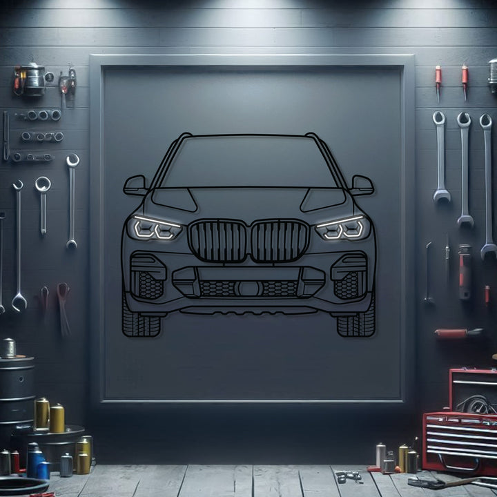 2018 BMW X5 Front View Metal Neon Car Wall Art — precision-cut steel wall art