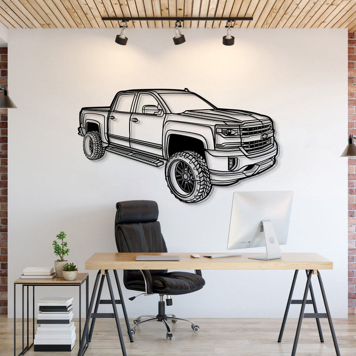 2018 Silverado 1500 LT Perspective Metal Car Wall Art — precision-cut steel wall art