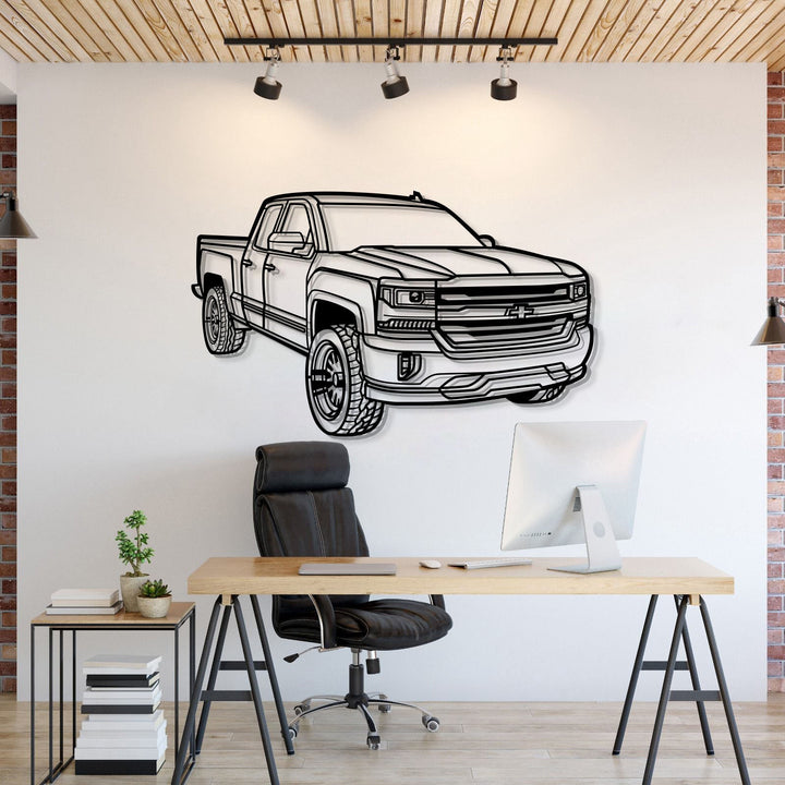 2018 Silverado 1500 LT Perspective Metal Car Wall Art — precision-cut steel wall art