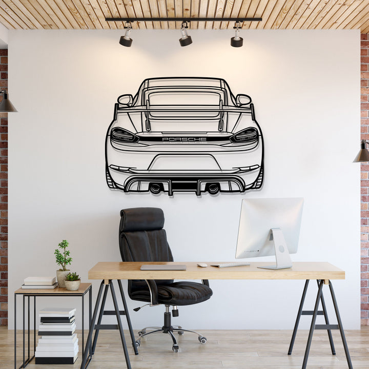 2022 718 GT4 Back View Metal Car Wall Art — precision-cut steel wall art