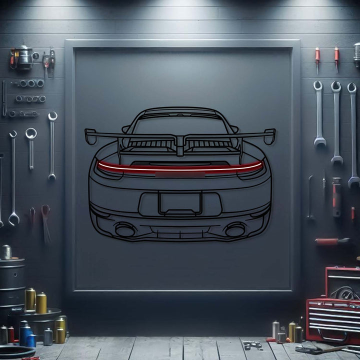2022 Carrera 4S Back View Metal Neon Car Wall Art — precision-cut steel wall art