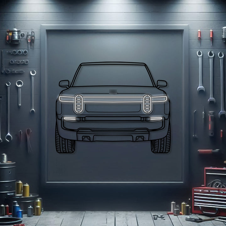 2023 Rivian R1T Front View Metal Neon Car Wall Art — precision-cut steel wall art