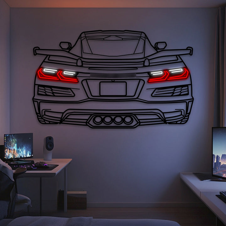 2024 Z06 C8 Corvette Back View Metal Neon Car Wall Art — precision-cut steel wall art