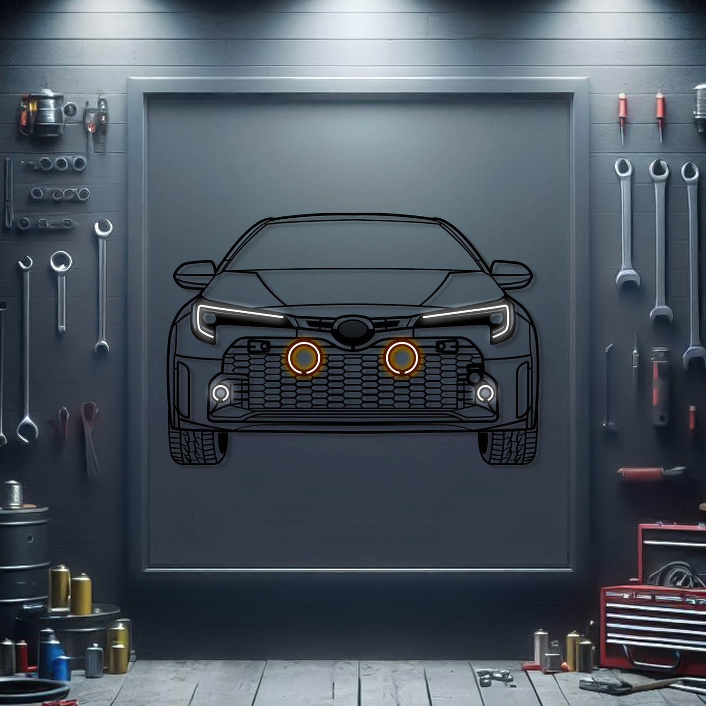 2024 GR Corolla Front View Metal Neon Car Wall Art