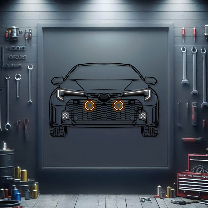 2024 GR Corolla Front View Metal Neon Car Wall Art — precision-cut steel wall art