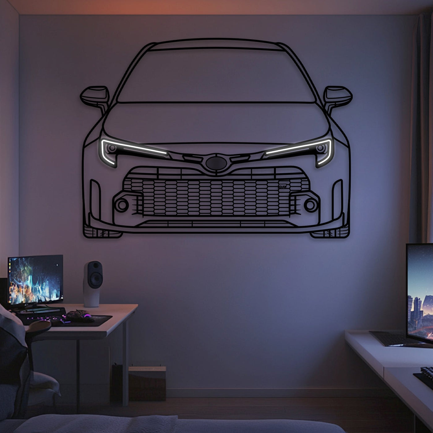 2024 GR Corolla Front View Metal Neon Car Wall Art