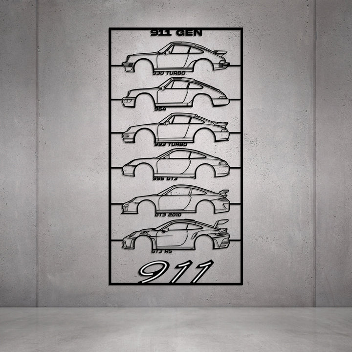 911 Gen's Metal Neon Car Wall Art — precision-cut steel wall art