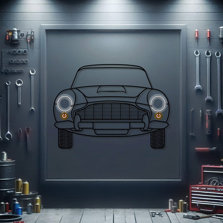 DB5 Front View Metal Neon Car Wall Art — precision-cut steel wall art