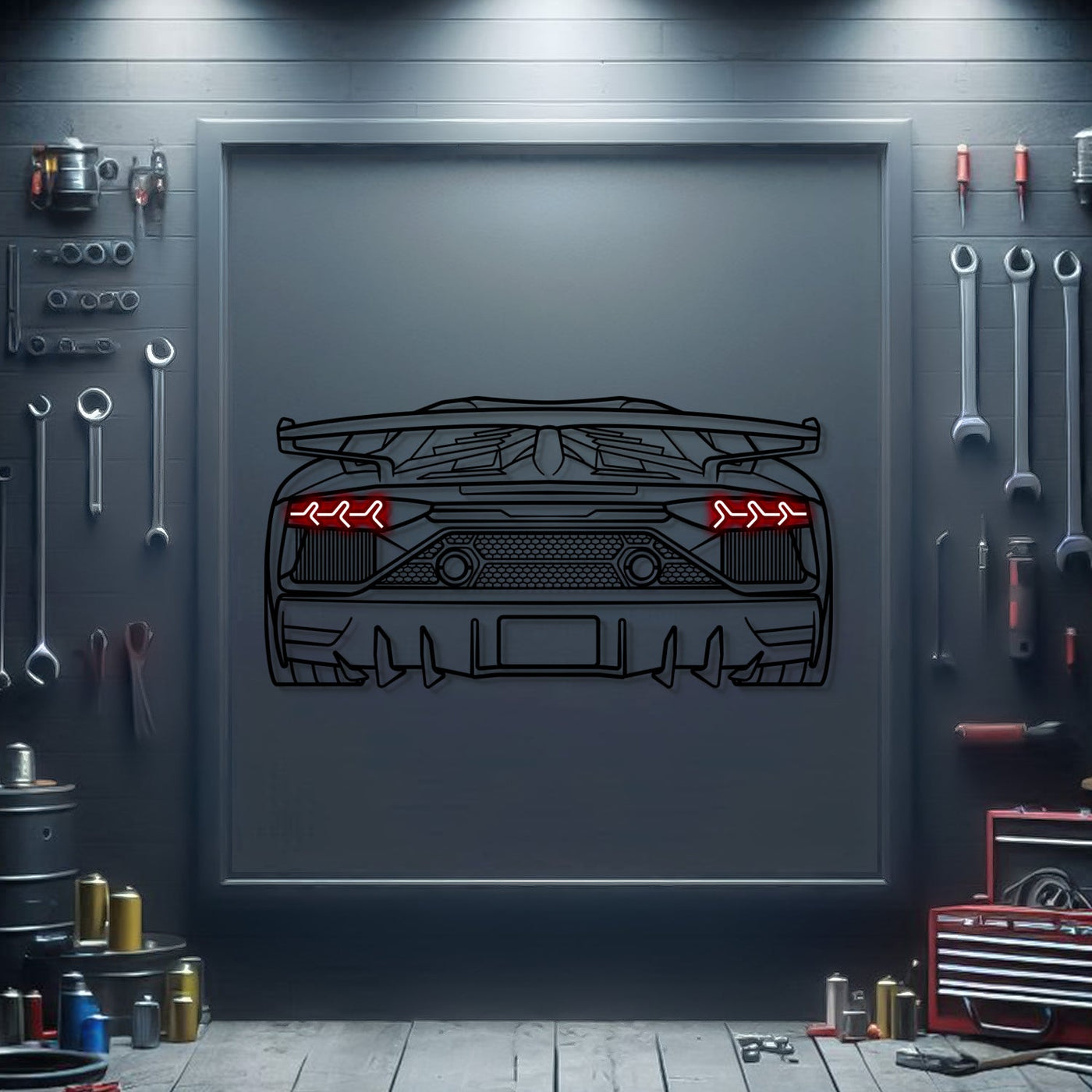 Aventador SJ Oper Door Back View Metal Neon Car Wall Art