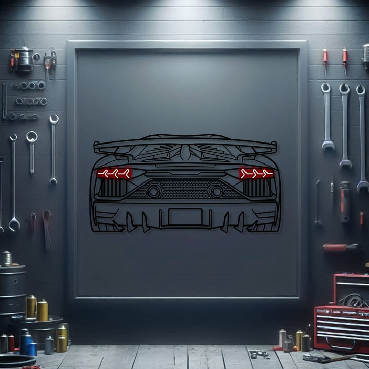 Aventador SJ Oper Door Back View Metal Neon Car Wall Art — precision-cut steel wall art