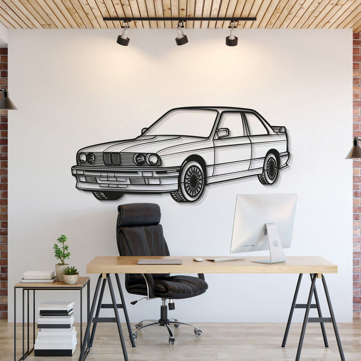 E30 Perspective Metal Car Wall Art — precision-cut steel wall art