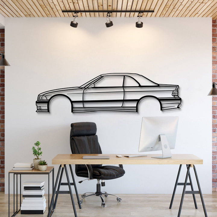 E36 CABRIO WITH SOFT TOP Metal Car Wall Art — precision-cut steel wall art